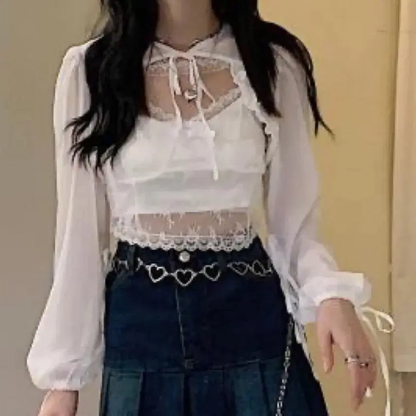 [BUNJANG] White Lace See-through Bolero Set / 화이트 레이스 시스루 볼레로 세트