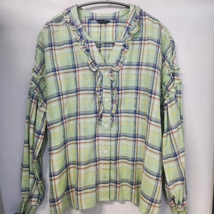 [BUNJANG] Gingham Check Frill Blouse / 게스체크블라우스