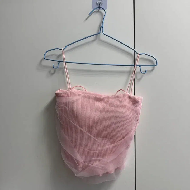 [BUNJANG] Pink See-through Halter Neck Tank Top / 핑크 시스루 홀터넥 나시