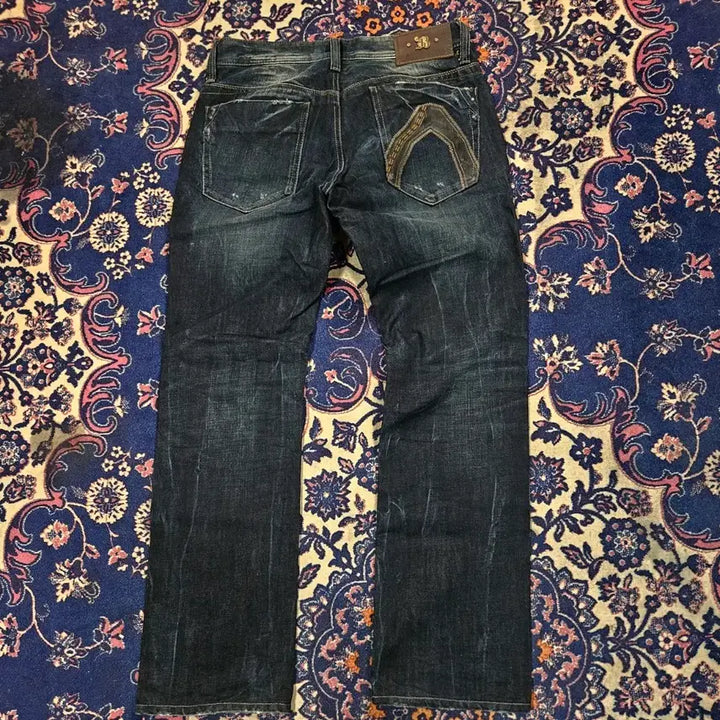 [BUNJANG] Buckaroo Vintage Y2K Washed Leather Pocket Patch Denim Jeans (32) / 버커루 빈티지 y2k 워시드 가죽 포켓패치 데님 청바지 32size