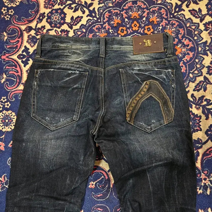 [BUNJANG] Buckaroo Vintage Y2K Washed Leather Pocket Patch Denim Jeans (32) / 버커루 빈티지 y2k 워시드 가죽 포켓패치 데님 청바지 32size