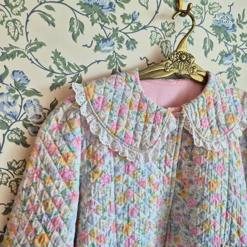 [BUNJANG] European Antique Vintage Quilted Floral Long Jacket / 유럽 엔틱 빈티지 누빔 퀼팅  플라워 롱 자켓