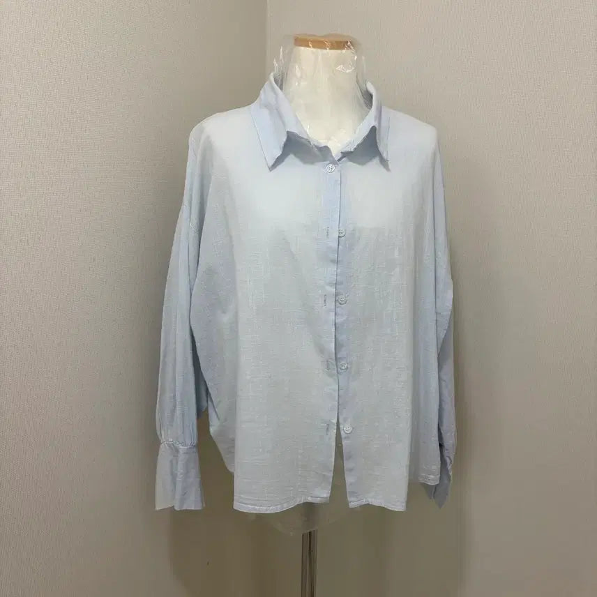[BUNJANG] Sky Blue Linen Long Sleeve Shirt / 하늘색 린넨 긴팔 셔츠