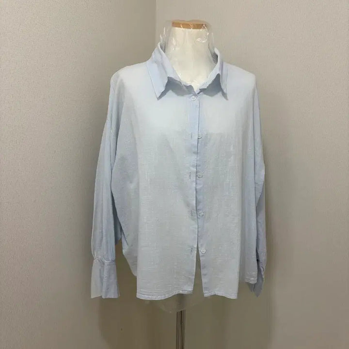 [BUNJANG] Sky Blue Linen Long Sleeve Shirt / 하늘색 린넨 긴팔 셔츠