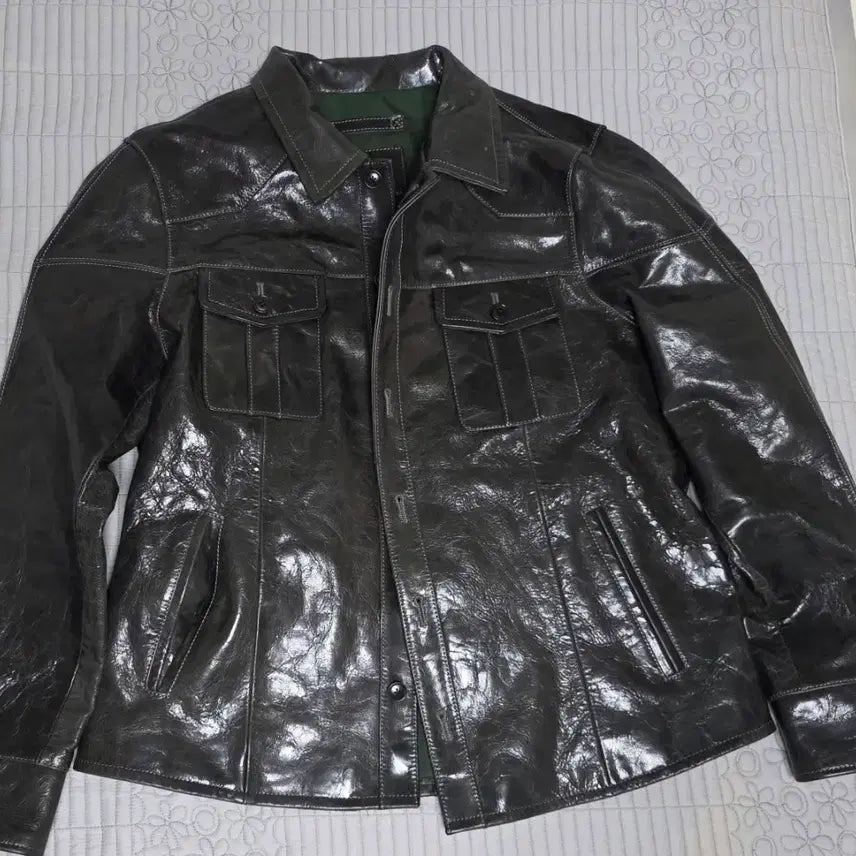 [BUNJANG] Vegetable Tanned Goat Leather Trucker Jacket / 남성 배지터블 염소가죽 트러커자켓
