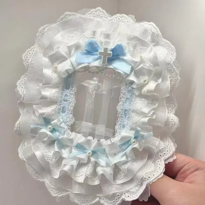 [BUNJANG] Handmade Blue &amp; White Lace Toploader Photocard Holder / 블루 화이트 레이스 탑꾸 탑로더 꾸미기 핸드메이드 포카홀더