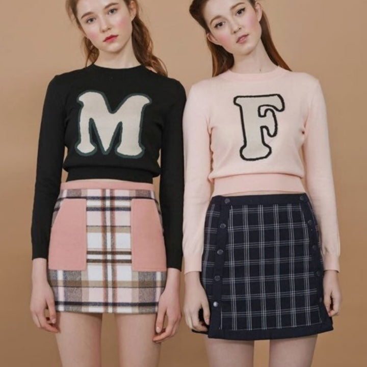[BUNJANG] Margarine Fingers Pink Check Wool Mini Skirt (Size S) / [마가린핑거스] 마가린핑거스 핑크체크 울 미니스커트 S