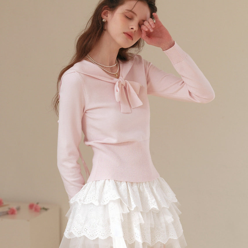 [BUNJANG] Ssemm A Dew Angelcore Sailor Collar Knit Top Pink / [쎄무아듀] 쎄무아듀 엔젤코어 세일러 칼라 니트 탑 핑크 새상품