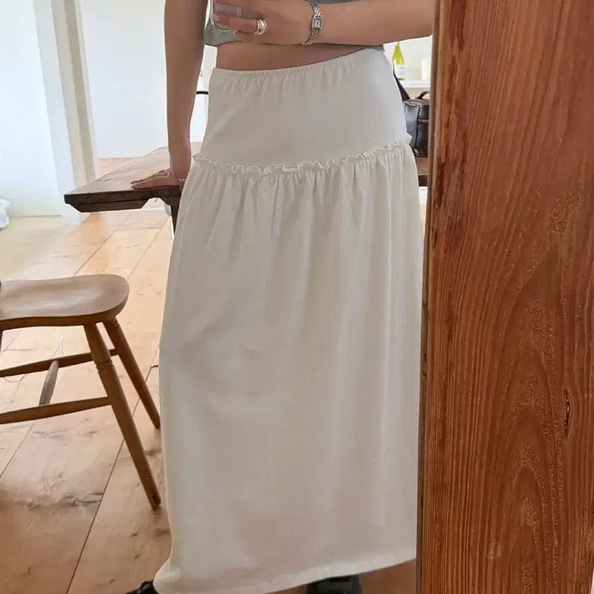 [BUNJANG] Love By Mood Terrace Shirring Skirt - White / *오늘만/ (1회착용) 러브바이무드 테라스 셔링 스커트 _ 화이트