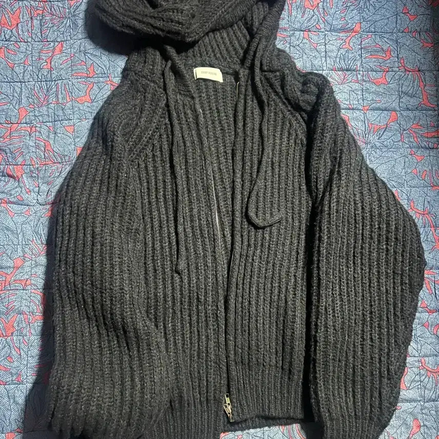 [BUNJANG] Mason Wool Ribbed Knit Hoodie Navy / 메이슨 울 골지 후드 집업 네이비