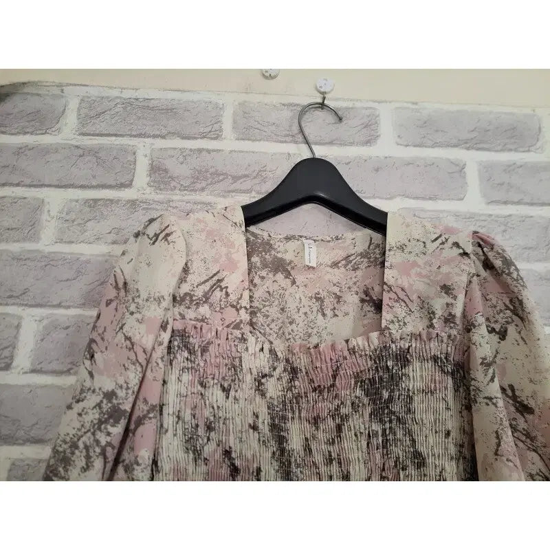 [BUNJANG] Pink Print Shirring Blouse / 핑크 프린트 셔링 블라우스/알뜰한여우