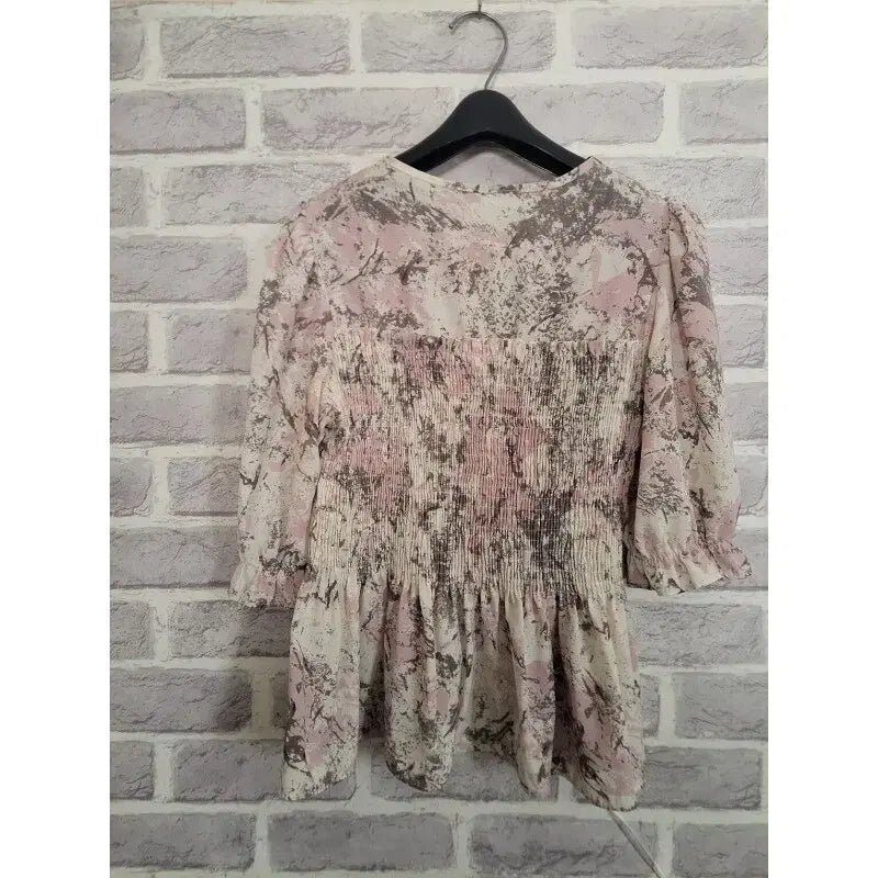 [BUNJANG] Pink Print Shirring Blouse / 핑크 프린트 셔링 블라우스/알뜰한여우