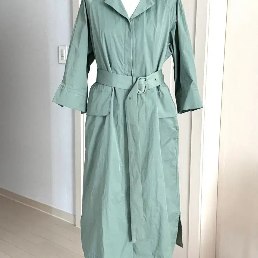 [BUNJANG] Max Mara Studio Mint Belted Long Trench Coat / MaxMara 막스 스튜디오 민트색 벨트 롱 트렌치코트