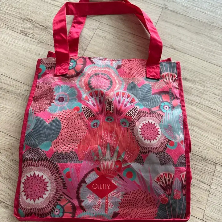 [BUNJANG] Oilily Flower Pattern Red Shopper Bag Shoulder Bag / 오일릴리 플라워 패턴 레드쇼퍼백 숄더백