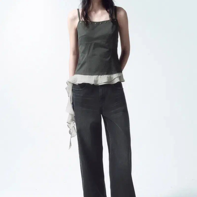 [BUNJANG] Insilence Women Stud Ruffle Bustier Charcoal M Size / 인사일런스우먼 스터드 러플 뷔스티에 차콜 m사이즈