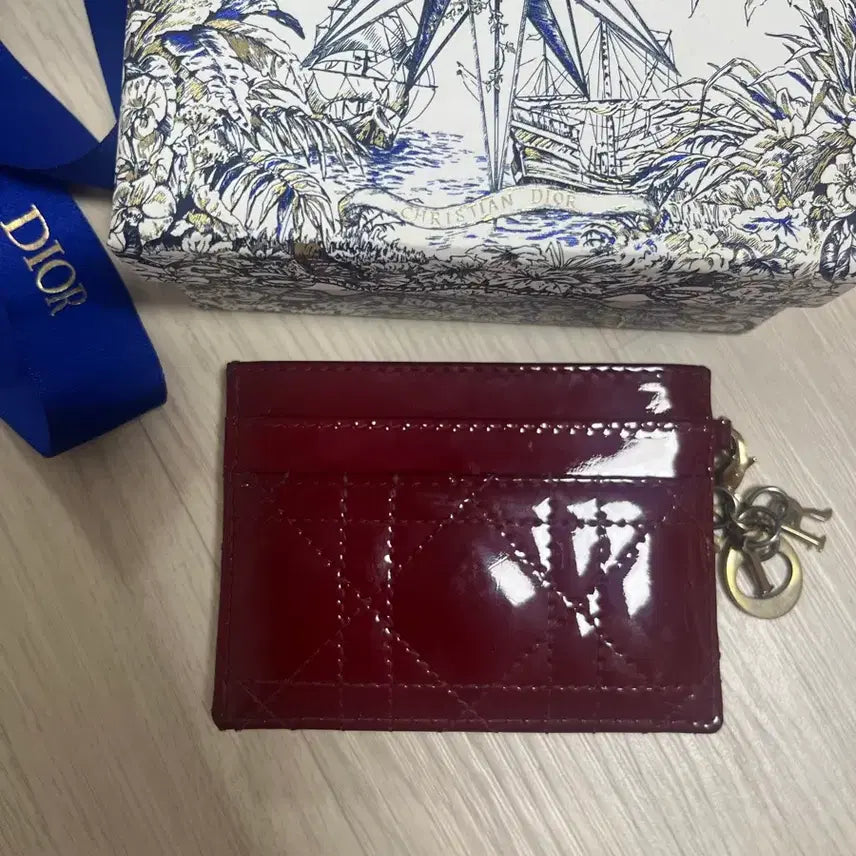 [BUNJANG] Dior Lady Dior Patent Card Holder Red / 디올 레이디디올 페이던트 카드지갑