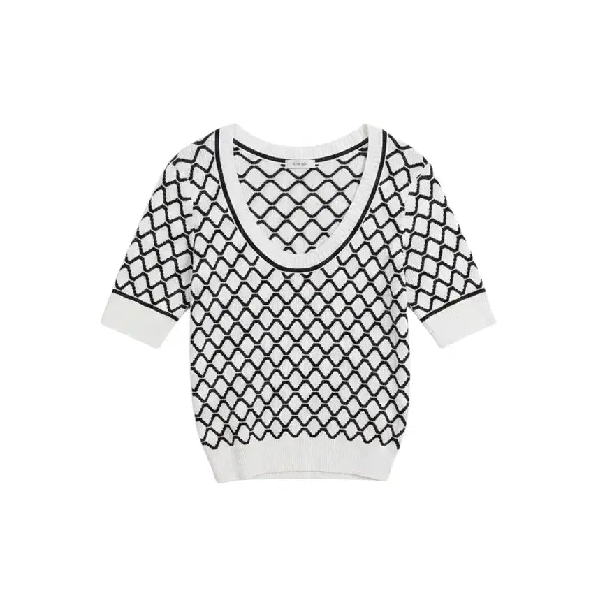 [BUNJANG] Simplee Ribbed Knit Short Sleeve T-Shirt / 여성55 / 심플리 골지 그물패턴 반팔골지니트WT 0-66