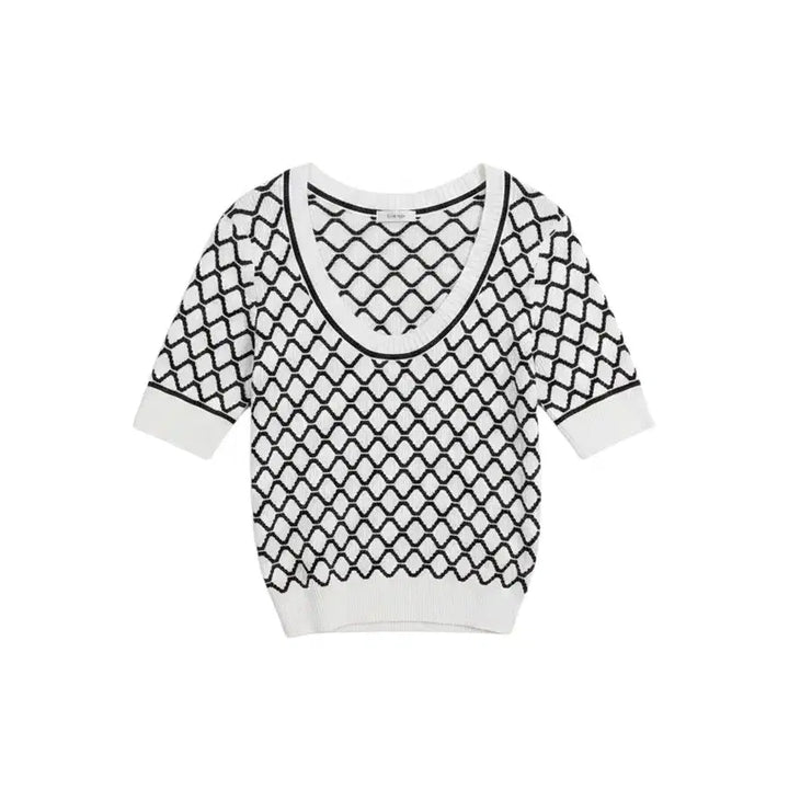 [BUNJANG] Simplee Ribbed Knit Short Sleeve T-Shirt / 여성55 / 심플리 골지 그물패턴 반팔골지니트WT 0-66