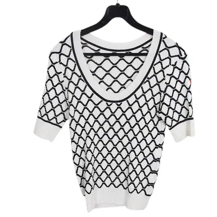 [BUNJANG] Simplee Ribbed Knit Short Sleeve T-Shirt / 여성55 / 심플리 골지 그물패턴 반팔골지니트WT 0-66