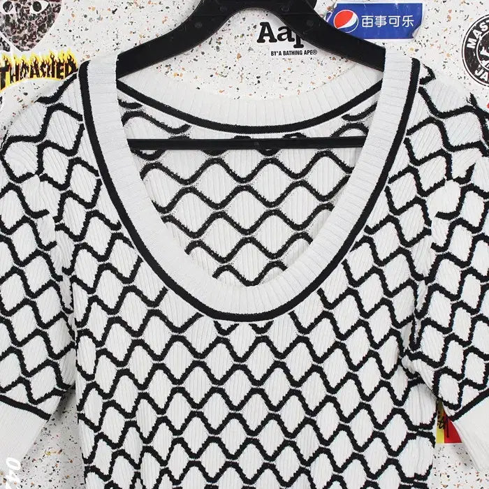 [BUNJANG] Simplee Ribbed Knit Short Sleeve T-Shirt / 여성55 / 심플리 골지 그물패턴 반팔골지니트WT 0-66