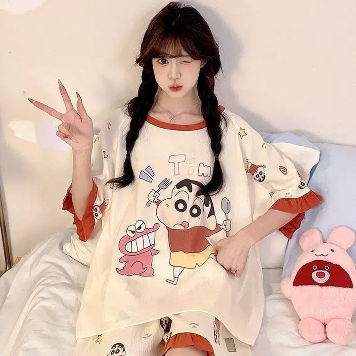 [BUNJANG] Crayon Shin-chan Summer Pajama Set (Short Sleeve + Shorts) / 짱구 여름 잠옷세트 (반팔+반바지)