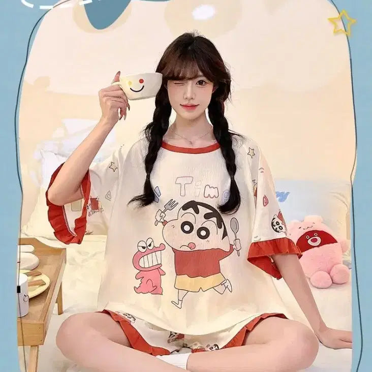 [BUNJANG] Crayon Shin-chan Summer Pajama Set (Short Sleeve + Shorts) / 짱구 여름 잠옷세트 (반팔+반바지)