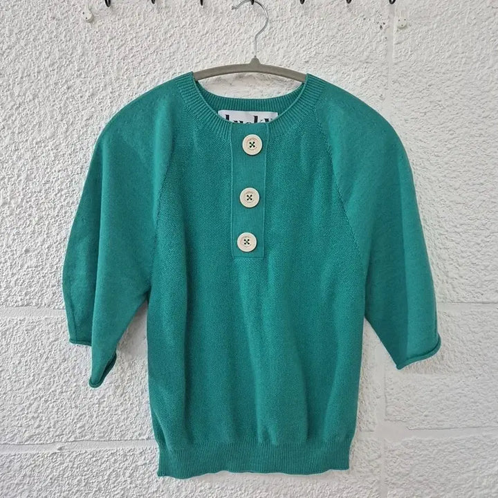 [BUNJANG] Lucky Chouette Button Short Sleeve Knit / 럭키슈에뜨 버튼 반팔 니트