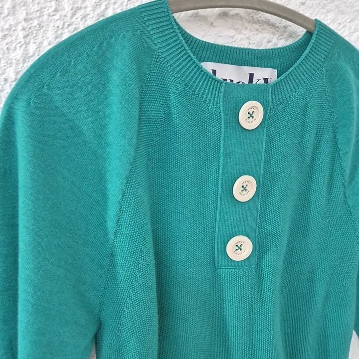 [BUNJANG] Lucky Chouette Button Short Sleeve Knit / 럭키슈에뜨 버튼 반팔 니트