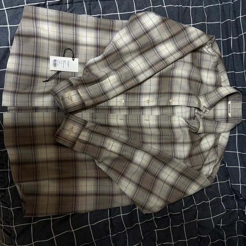 [BUNJANG] Auralee 23FW Super Light Wool Check Shirt (Light Brown) / 오라리 23fw 슈퍼라이트 울 체크셔츠 (라이트브라운)