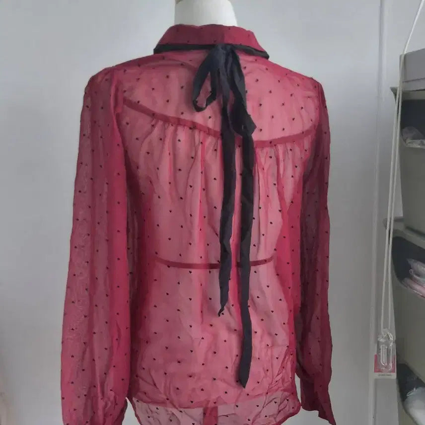 [BUNJANG] Japanese Vintage Heart Dot See-Through Blouse (Wine) / [일본빈티지] 하트 도트 시스루 블라우스 와인