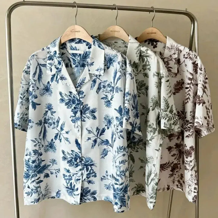 [BUNJANG] Floral Pattern Hawaiian Short-Sleeve Shirt / [새상품] 하와이안 셔츠 플라워 패턴 반팔 셔츠 바캉스룩 셔츠 여름 셔츠
