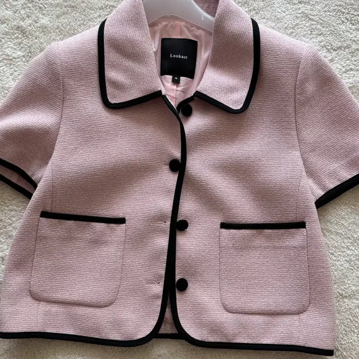 [BUNJANG] Lookast Pink Tweed Jacket with Black Trimming / Lookast 핑크 니키 트리밍 트위드 자켓