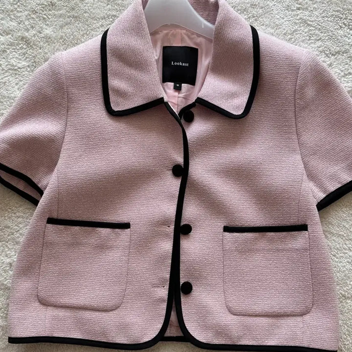 [BUNJANG] Lookast Pink Tweed Jacket with Black Trimming / Lookast 핑크 니키 트리밍 트위드 자켓