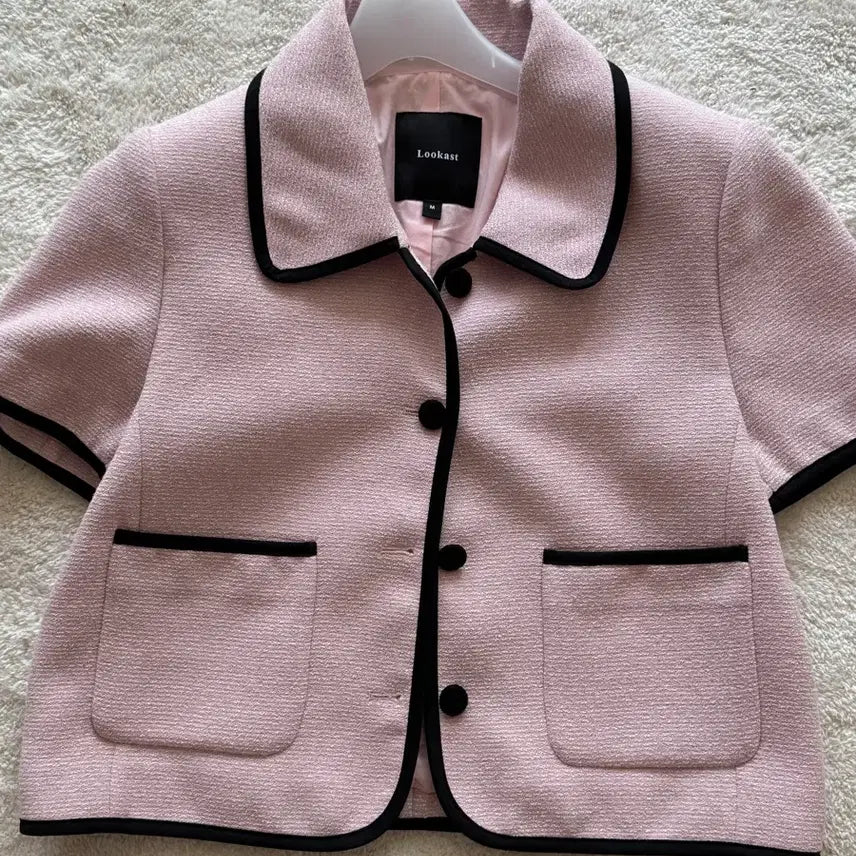 [BUNJANG] Lookast Pink Tweed Jacket with Black Trimming / Lookast 핑크 니키 트리밍 트위드 자켓