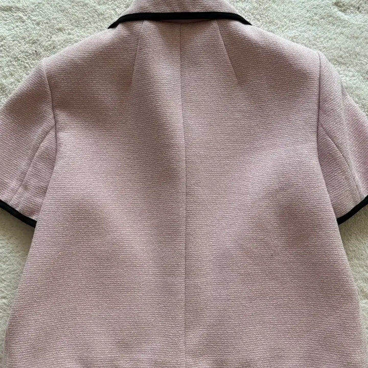 [BUNJANG] Lookast Pink Tweed Jacket with Black Trimming / Lookast 핑크 니키 트리밍 트위드 자켓