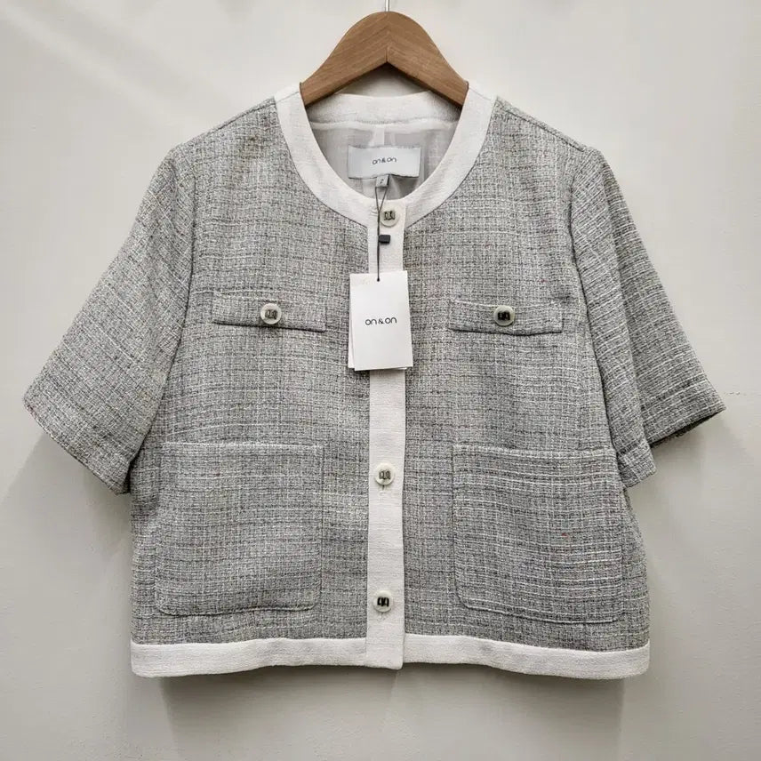 [BUNJANG] ON&amp;ON Round Neck Short Sleeve Tweed Jacket / 온앤온 라운드넥 반팔 트위드 자켓 새상품