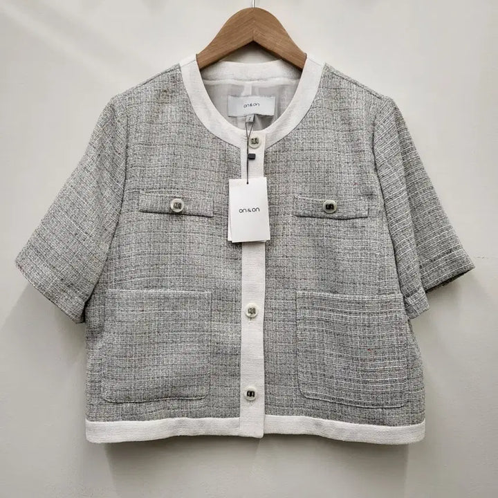 [BUNJANG] ON&amp;ON Round Neck Short Sleeve Tweed Jacket / 온앤온 라운드넥 반팔 트위드 자켓 새상품