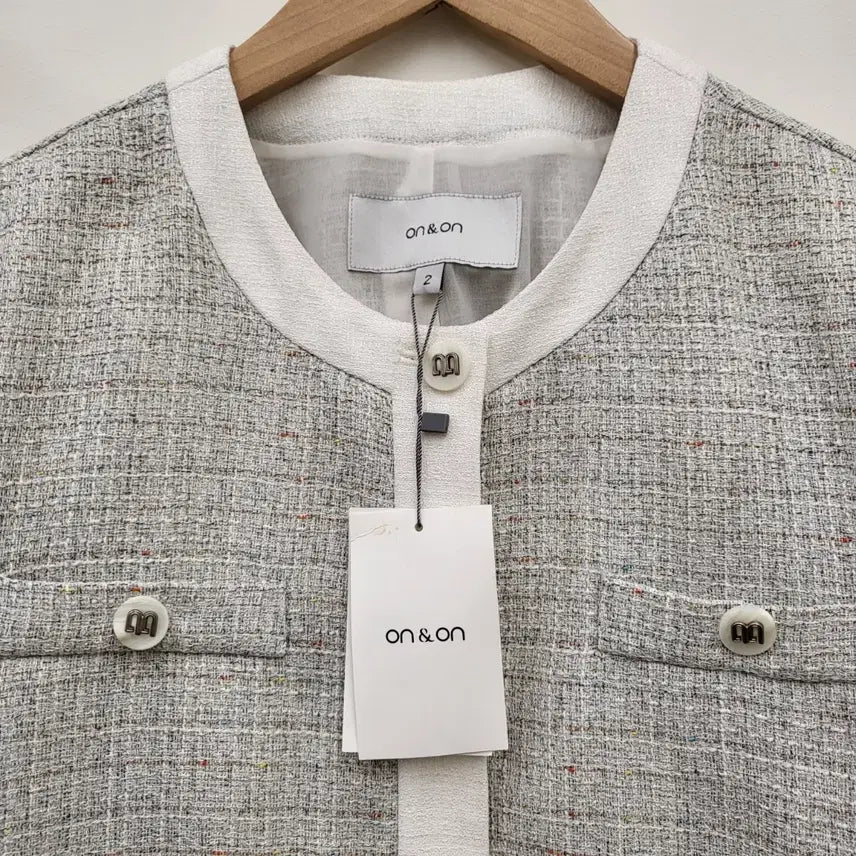 [BUNJANG] ON&amp;ON Round Neck Short Sleeve Tweed Jacket / 온앤온 라운드넥 반팔 트위드 자켓 새상품