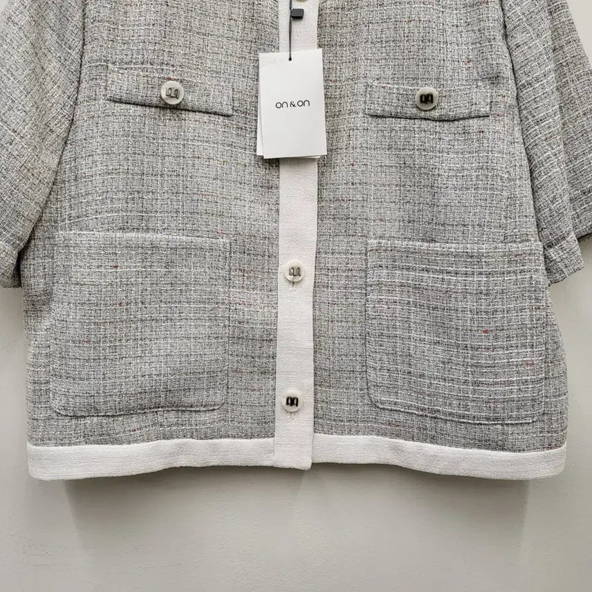 [BUNJANG] ON&amp;ON Round Neck Short Sleeve Tweed Jacket / 온앤온 라운드넥 반팔 트위드 자켓 새상품