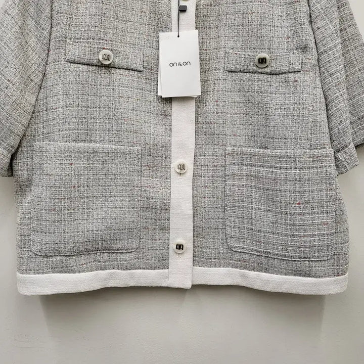 [BUNJANG] ON&amp;ON Round Neck Short Sleeve Tweed Jacket / 온앤온 라운드넥 반팔 트위드 자켓 새상품