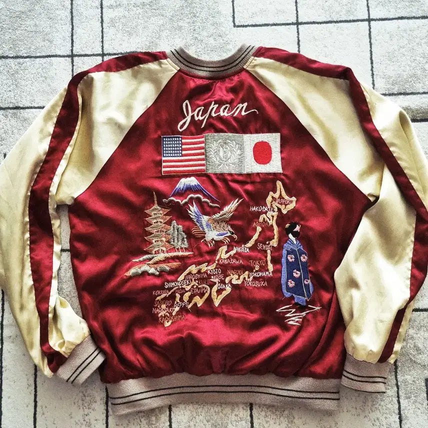 [BUNJANG] Japan Sukajan Reversible Geisha Okinawa Jacket / 재팬 스카잔 스카쟌 양면 리버시블 게이샤 오키나와 자켓