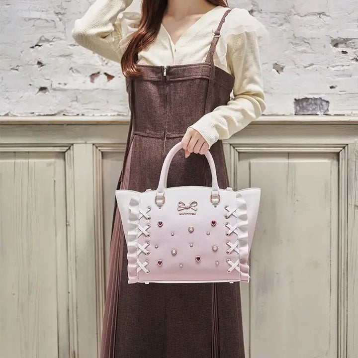 [BUNJANG] Samansa Vega Lace-up Heart Beaded Gradient Flutter Bag Shoulder Bag / 사만사베가 레이스업 하트 비즈 그라데이션 플러터 가방 숄더백