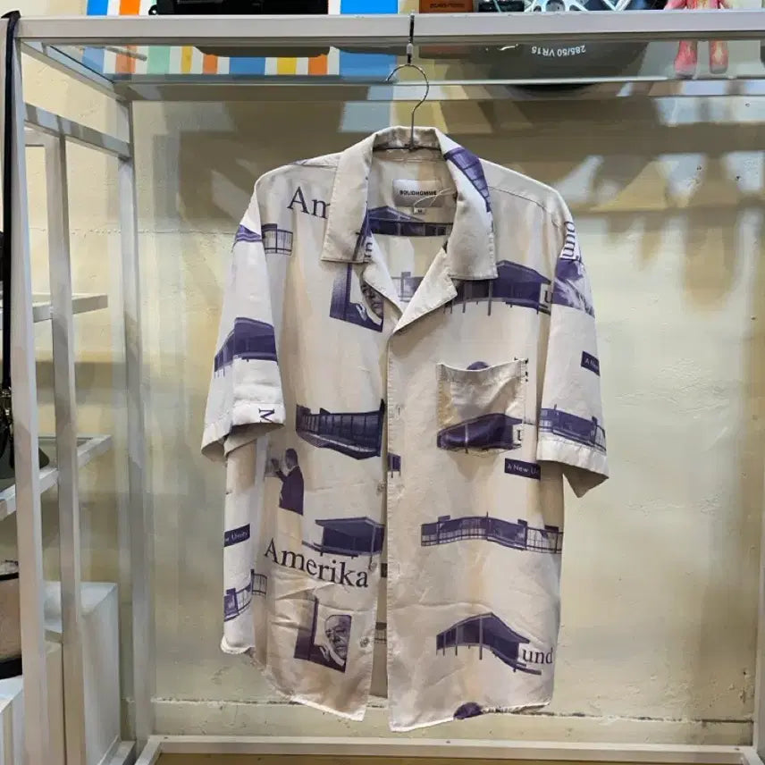 [BUNJANG] Solid Homme Graphic Print Open Collar Shirt / 솔리드 옴므 그래픽 프린트 오픈카라 셔츠