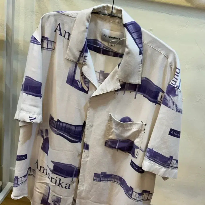 [BUNJANG] Solid Homme Graphic Print Open Collar Shirt / 솔리드 옴므 그래픽 프린트 오픈카라 셔츠