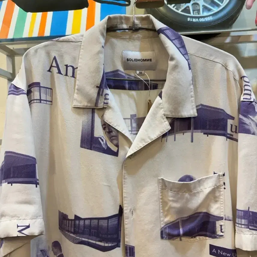 [BUNJANG] Solid Homme Graphic Print Open Collar Shirt / 솔리드 옴므 그래픽 프린트 오픈카라 셔츠