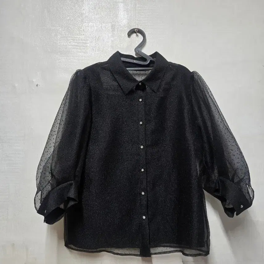 [BUNJANG] Minimum Black See-through Dot Blouse / 미니멈 블랙 시스루 도트 블라우스 77