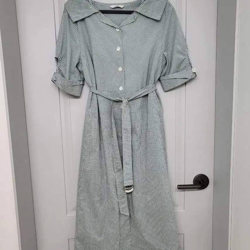 [BUNJANG] ZOOC Gingham Check Collar Belt Long Dress / 쥬크 깅엄체크 카라 벨트 롱 원피스