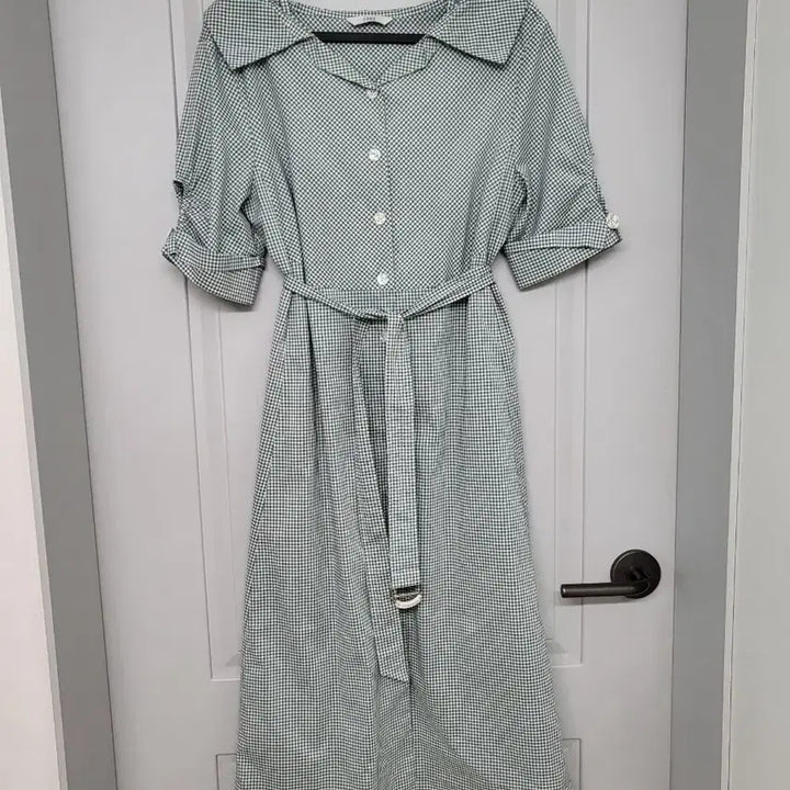 [BUNJANG] ZOOC Gingham Check Collar Belt Long Dress / 쥬크 깅엄체크 카라 벨트 롱 원피스