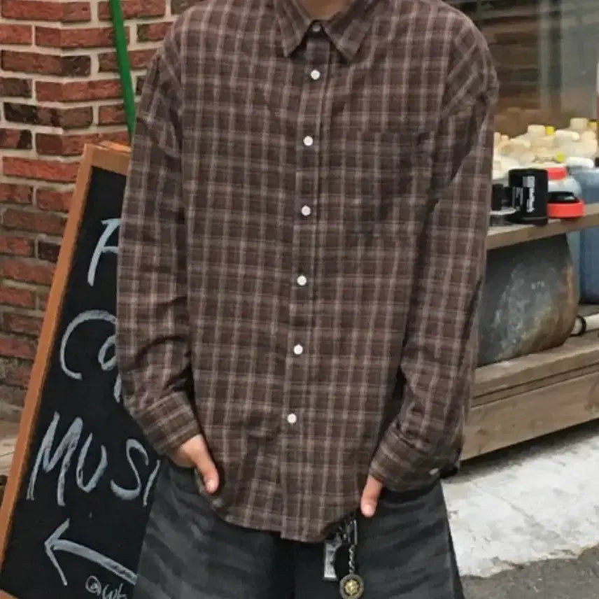 [BUNJANG] Two-Tone Brown Check Long Sleeve Shirt / 투븐 브라운 체크 긴팔 셔츠