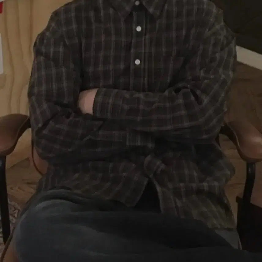 [BUNJANG] Two-Tone Brown Check Long Sleeve Shirt / 투븐 브라운 체크 긴팔 셔츠